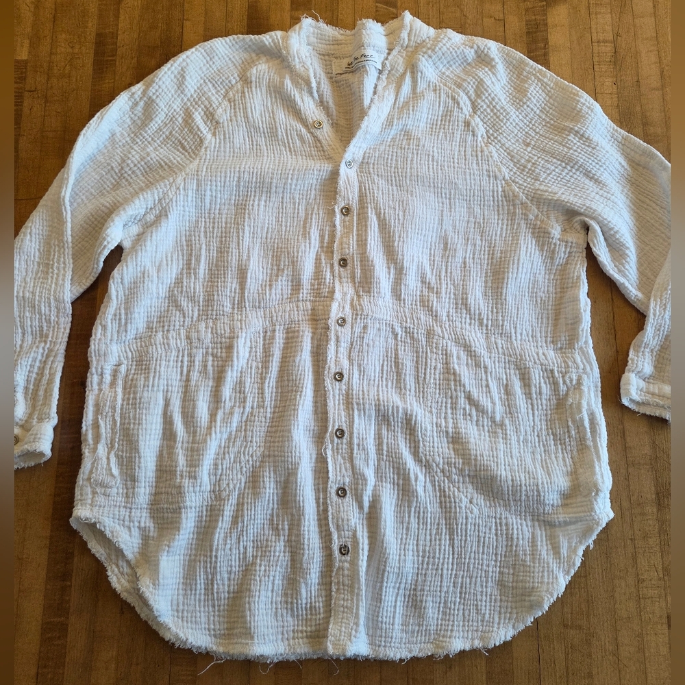 We The Free White Gauze Button-Front Swim Coverup